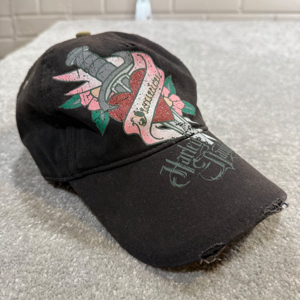 Harley Davidson Jamaica Black Tattoo Distressed Baseball Cap Hat Unisex Y2K Edgy